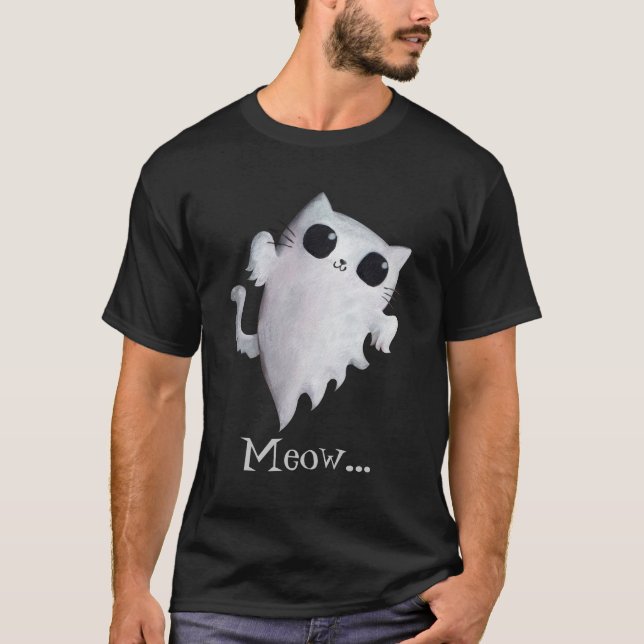 T-shirt Chat mignon de fantôme de Halloween (Devant)