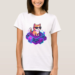T-shirt Chat mignon en pixel art avec des lunettes de sole