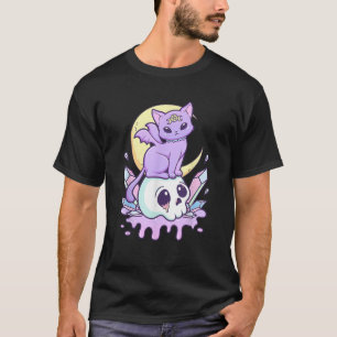 T-shirt Chat mignon et crâne gothique pastel kawaii effray