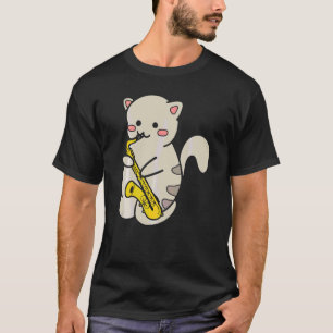 T-shirt Chat mignon jouant du saxophone 1