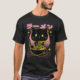 T-shirt Chat mignon mangeant des nouilles Ramen Anime Neko
