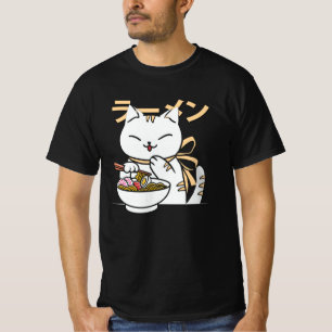 T-shirt Chat Mignon Mangeant des Ramen   Cadeau pour les A