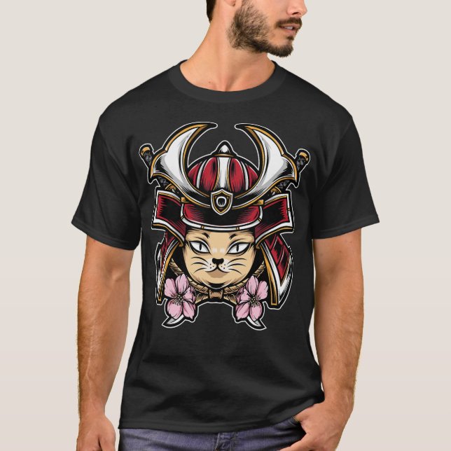 T-shirt Chat mignon porter casque samouraï (Devant)