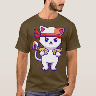 T-shirt Chat mignon tenant un poisson 1