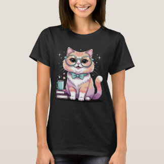 T-shirt Chat mignonne avec lunettes - Kawaii Nerdy Kitty