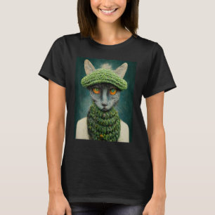 T-shirt Chat mignonne d'hiver Portant un tricot Casquette 