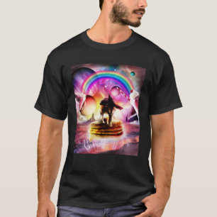 T-shirt Chat montant un loup avec des crêpes et un milksha