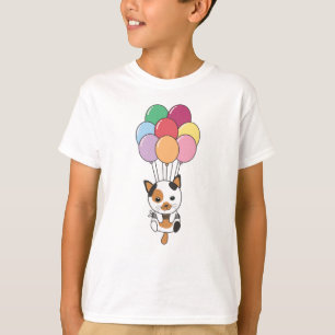T-shirt Chat Mouche Avec Des Ballons Colorés