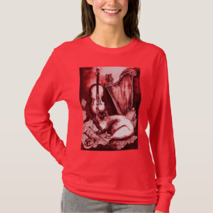 T-shirt CHAT MUSICAL AVEC OWL, Rouge, Blanc