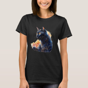 T-shirt Chat Mystérieux Noir avec des Yeux Jaunes Hypnotiq