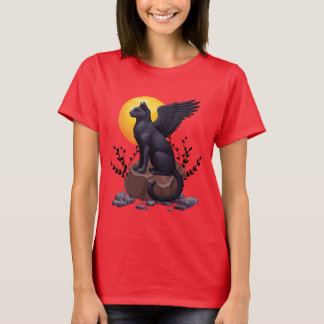 T-shirt Chat mystique à ailes noires sous la lune | IMAGIN