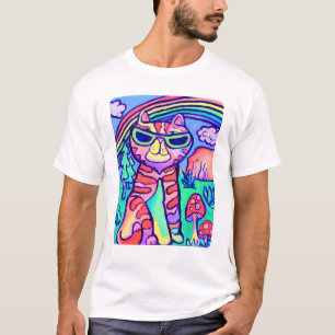 T-shirt Chat néon Art de peinture cool Design amusant