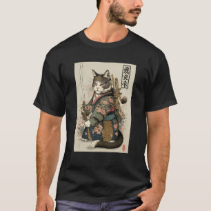 T-shirt Chat Ninja Art Japonais Ukiyo-e Style Chat Samoura