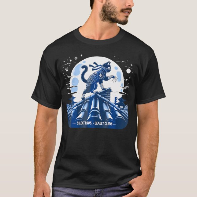 T-shirt Chat Ninja Japonais Samurai Chat Kawaii Moon Anime (Devant)
