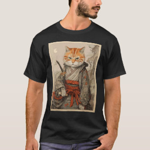 T-shirt Chat Ninja Samouraï Art Combat à l'épée Japon Anci