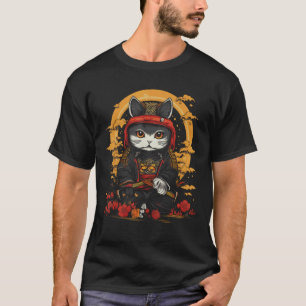 T-shirt Chat Ninja Samouraï Japonais Graphique Tatouage Ré