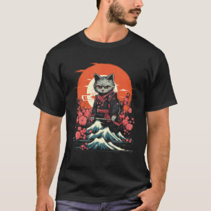 T-shirt Chat Ninja Samouraï Japonais Graphique Tatouage Ré