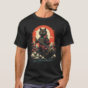 T-shirt Chat Ninja Samouraï Japonais Graphique Tatouage Ré