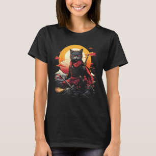 T-shirt Chat Ninja Samouraï Japonais Graphique Tatouage Ré