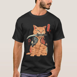 T-shirt Chat Ninja Samouraï Japonais Kawaii Tatouage