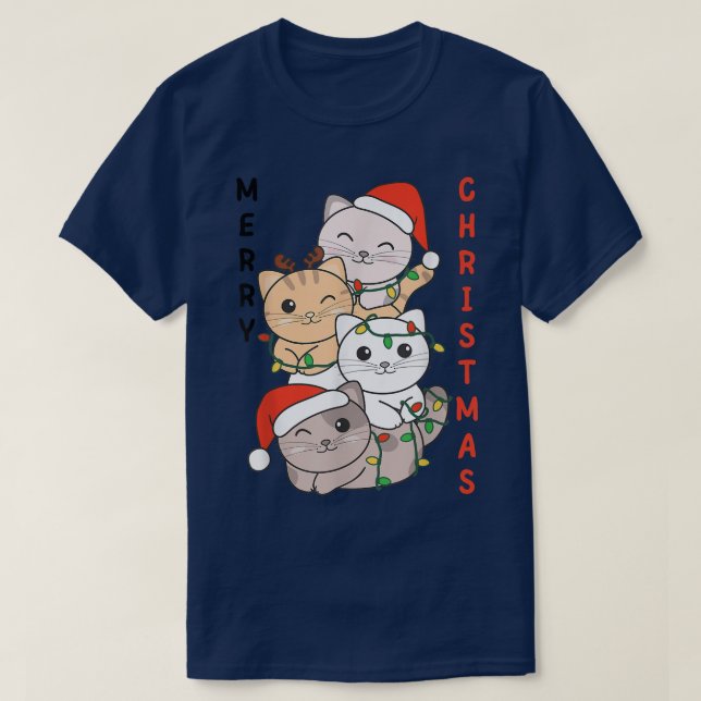 T-shirt Chat Noël Arbre de Noël Animaux Chat mignonne (Design devant)