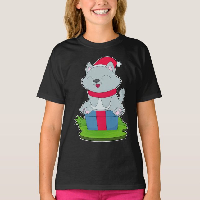 T-shirt Chat Noël chapeau (Devant)