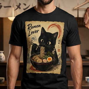 T-shirt Chat noir adorable de style d'art japonais Félin