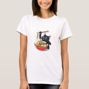 T-shirt "Chat noir affamé avec Ramen"