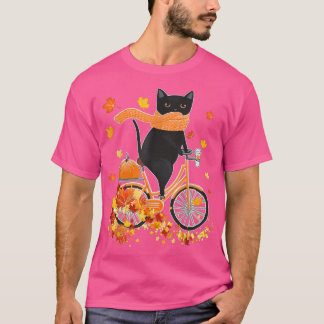 T-shirt Chat Noir Aller à vélo Automne Automne automne Tha