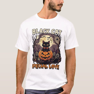 T-shirt Chat Noir Amour Spécial Halloween Citrouille Plein