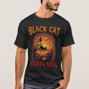 T-shirt Chat Noir Amour Spécial Halloween Lune Sorcière Ci