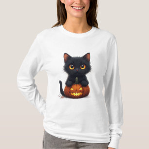 T-shirt Chat Noir Assis À L'Intérieur D'Une Citrouille