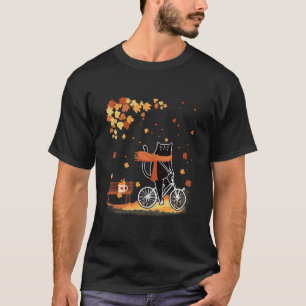 T-shirt Chat Noir Automne Vélo Balade Thanksgiving Fall Se