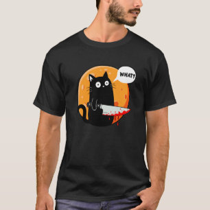 T-shirt Chat noir avec couteau Quel chat jeu de mots drôle