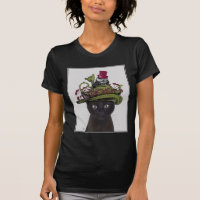 Chat noir avec théière et hibou