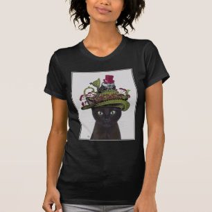 T-shirt Chat noir avec théière et hibou