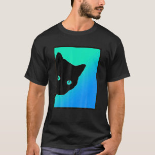 T-shirt Chat Noir Bleu Vert Conçu Par Chats Fabriqué Lit