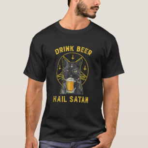 T-shirt Chat Noir Boit Bière Hail Satan Fantomatique Vinta