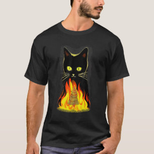 T-shirt Chat Noir Brûlant Un Arbre De Noël Drôle Anti Noël