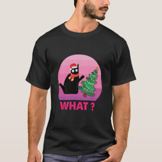 T-shirt Chat noir Cadeau Poussant Arbre de Noël Par terre 