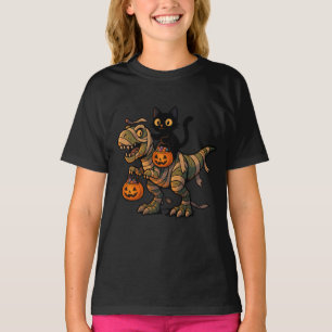 T-shirt Chat noir chevauchant un T-Rex momie – Dino Hallow