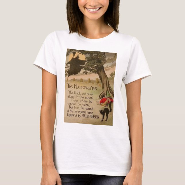 T-shirt Chat noir Citrouille Pleine lune sorcière (Devant)