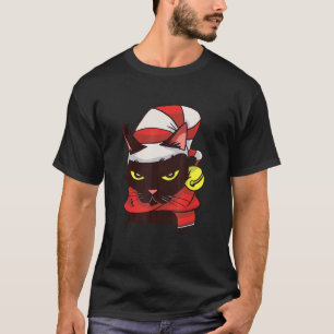 T-shirt Chat Noir Cool Avec Chapeau De Noël Hommes Femmes