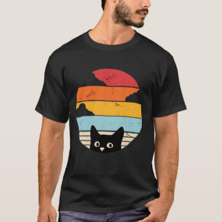 T-shirt Chat noir coucher de soleil rétro