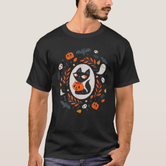 T-shirt Chat Noir Cute Rétro Automne Halloween Halloween