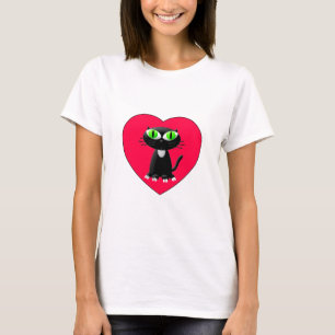 T-shirt Chat noir dans un cœur rouge