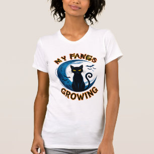 T-shirt Chat noir de la lune bleue d'Halloween aux crocs g