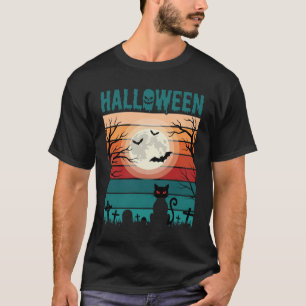 T-shirt Chat Noir de Lune de Cimetière Rétro Vecteur De