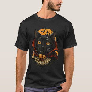 T-shirt Chat noir de vampire d'Halloween effrayant Chauves