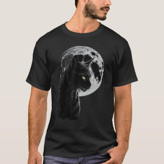 T-shirt Chat Noir Devant la Pleine Lune, Animal de Compagn